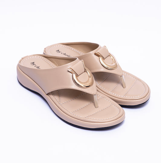 Women's Light Pink Round Buckle Slippers