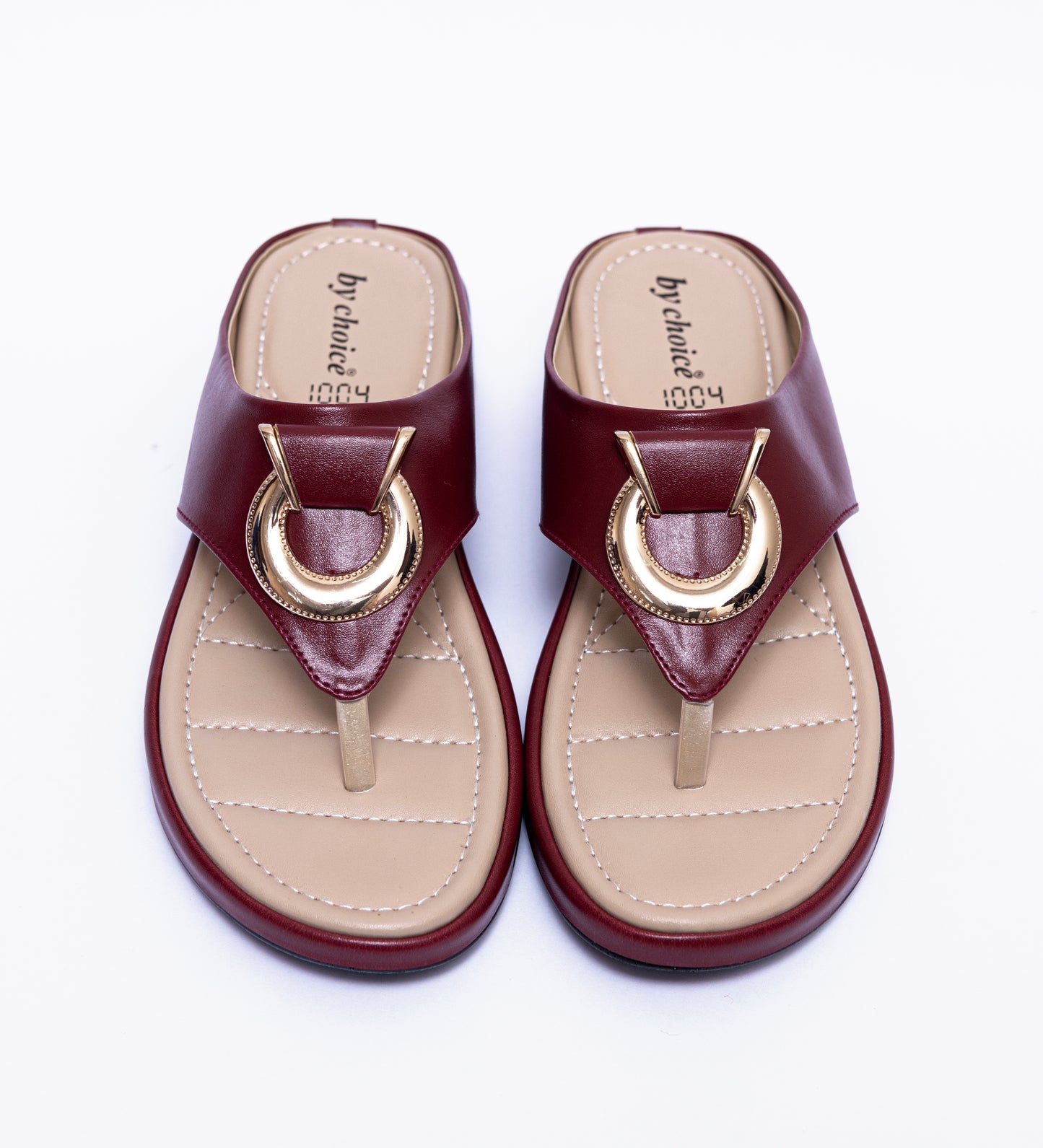 Maroon Round Buckle Comfort Women's Slipper