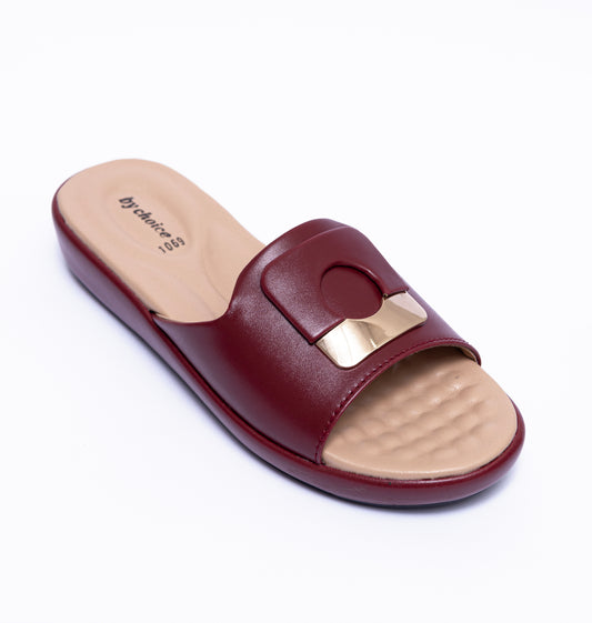 Women's Maroon Square Buckle Slipper