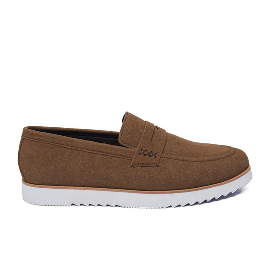 Brown Suede High Sole Penny Strap Loafer
