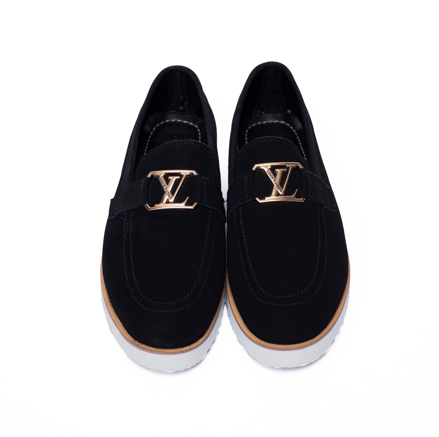 Black Suede High Sole LV Buckle