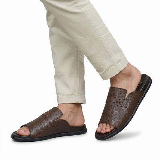 Men's Brown Leather Medicated Overlay Slippers