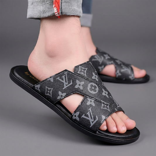 Men's Luxe Black LV Pattern Slippers