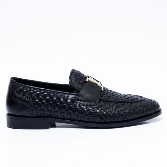 Black Leather Woven LV Formal Shoes