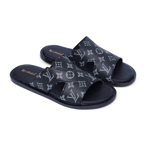 Men's Luxe Black LV Pattern Slippers