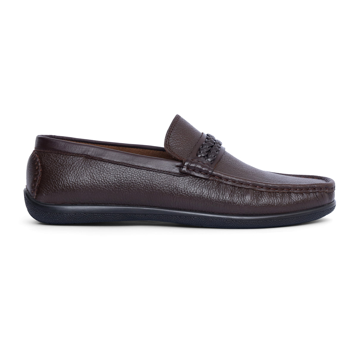 Brown Medicated Leather Braided Band Loafer