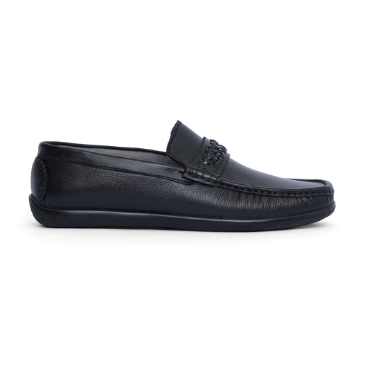 Black Medicated Premium Leather Braided Band Loafer