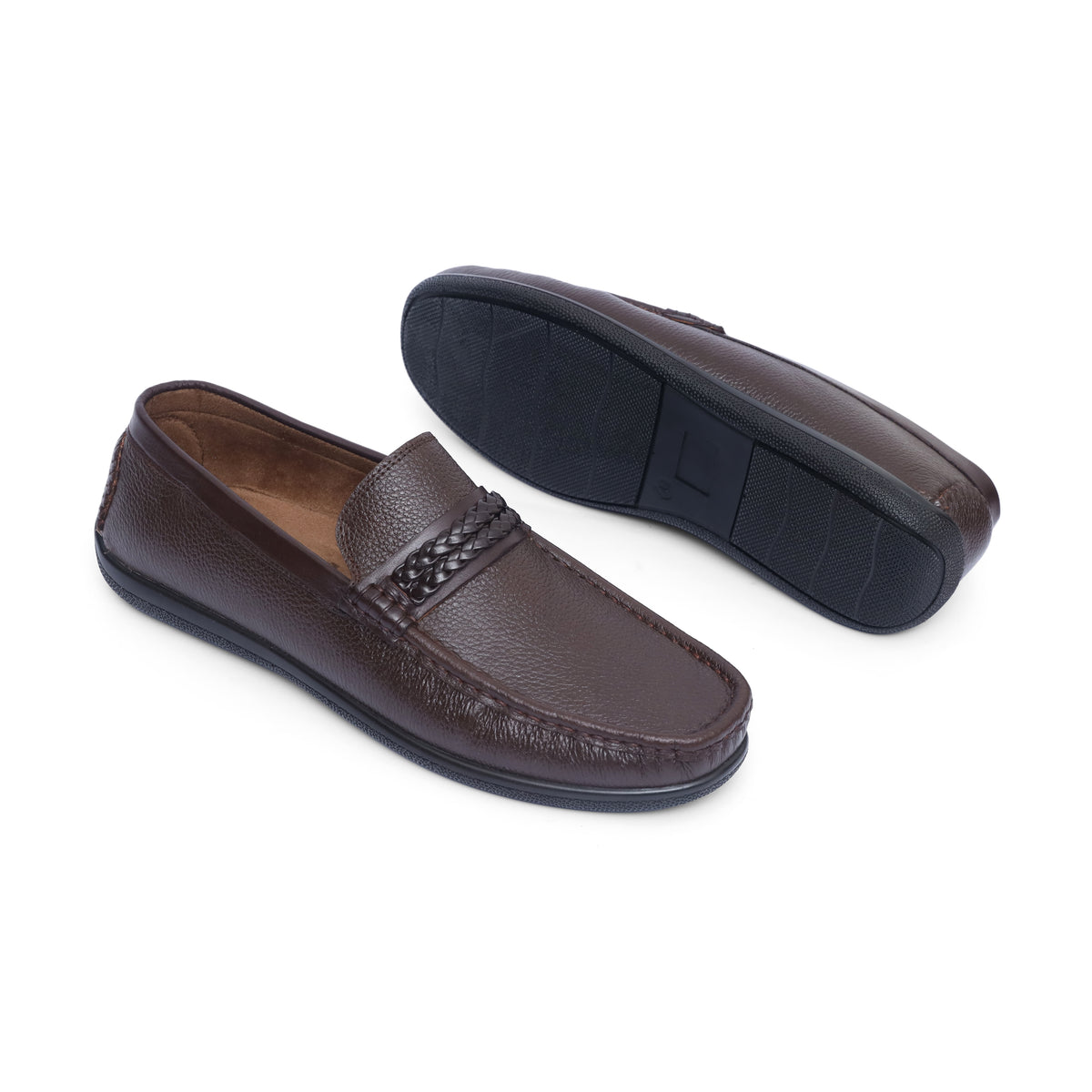 Brown Medicated Leather Braided Band Loafer