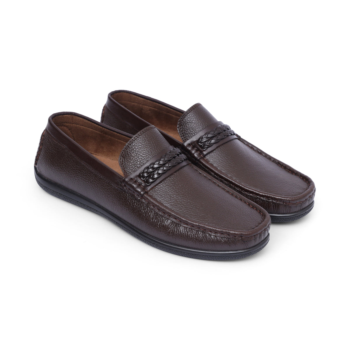 Brown Medicated Leather Braided Band Loafer
