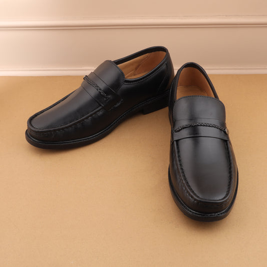 Black Leather Moccasin Shoe