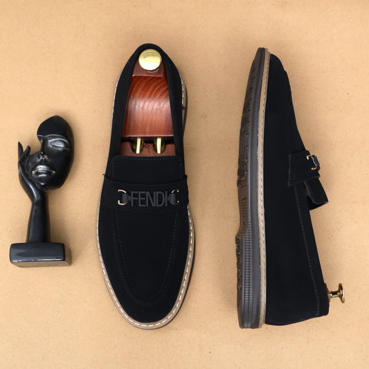 Black Suede Fendi Buckle Loafer