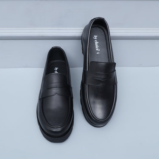 Black High Sole Penny Strap Loafer