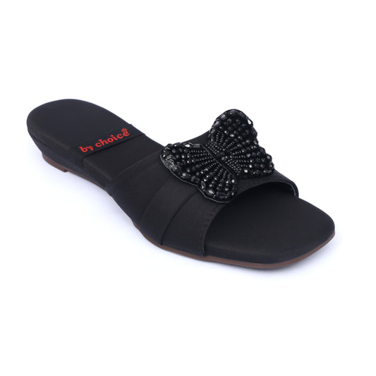 Women's Fancy Black Butterfly Slipper