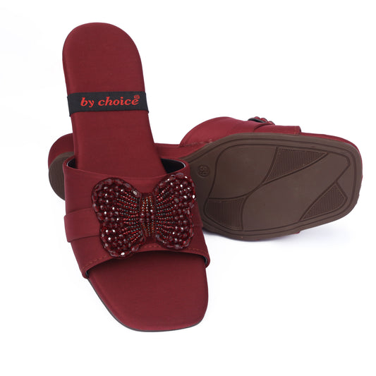 Women's Fancy Maroon Butterfly Slipper
