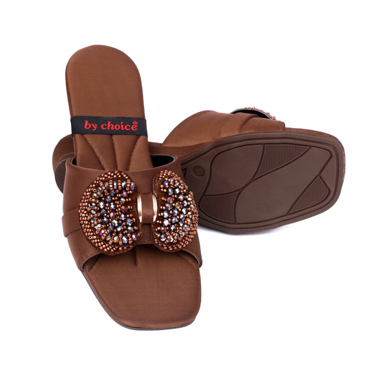 Women's Fancy Brown Stone Slipper