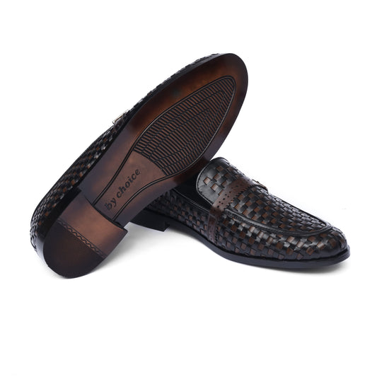 Brown Woven Side Buckle Shoes