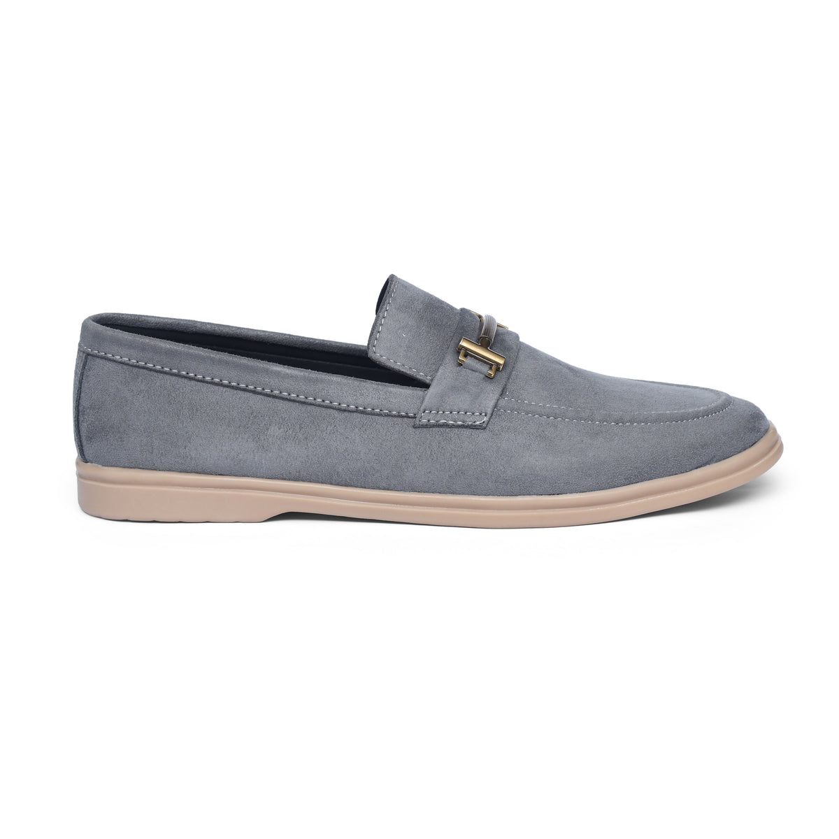 Grey Suede Leather Crest Loafers