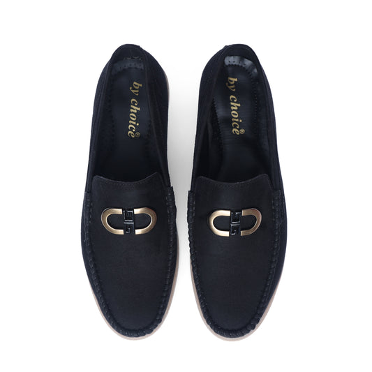 Black Suede Leather Crest Loafers