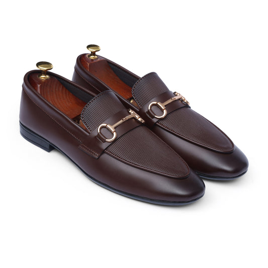 Brown Lining Textured Formal Shoes
