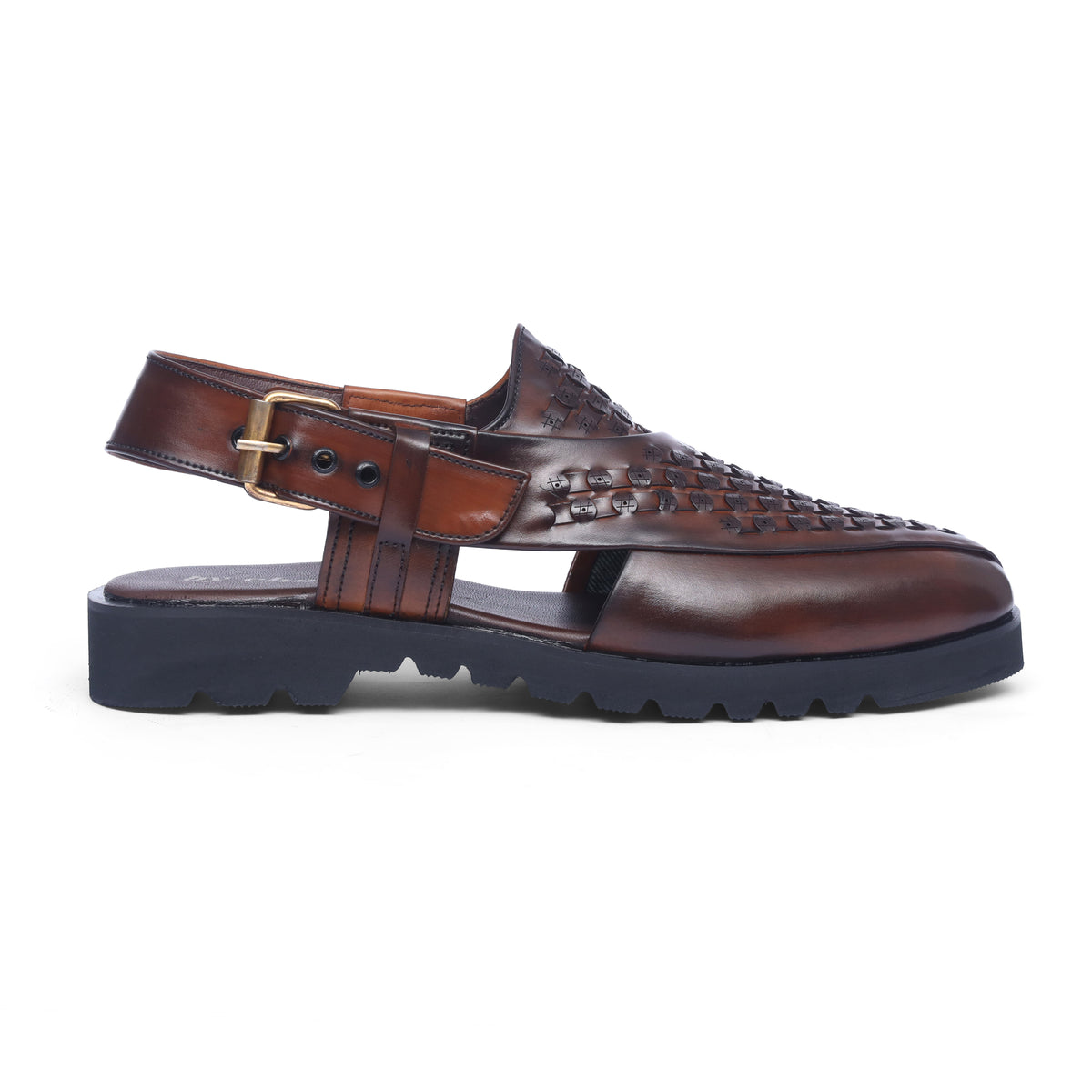 Brown Leather Textured Mesh High Sole Kheri