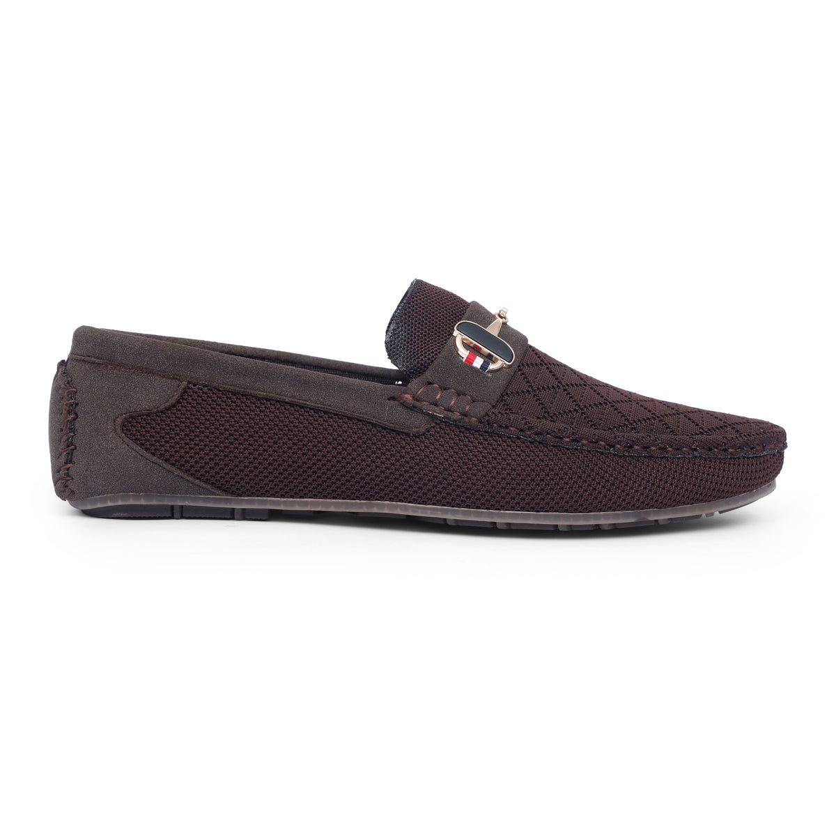 Brown Knit Black Buckle Loafer