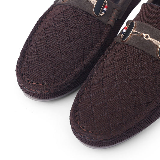 Brown Knit Black Buckle Loafer