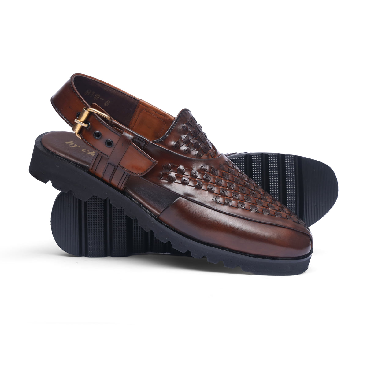 Brown Leather Textured Mesh High Sole Kheri