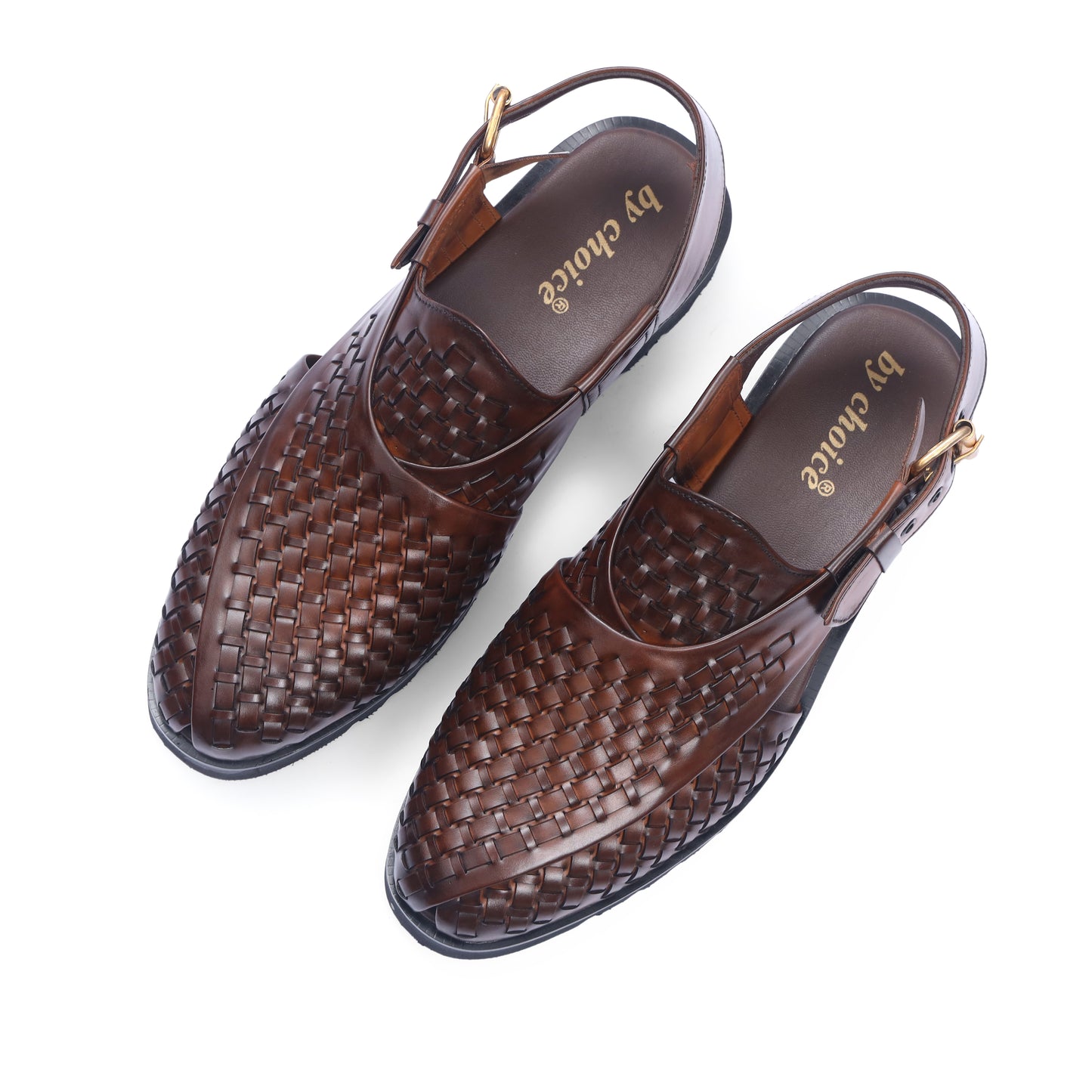 Brown Leather Woven High Sole Kheri