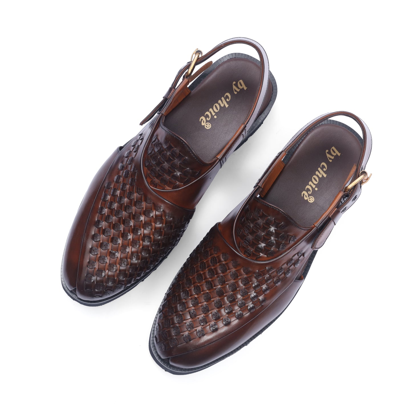 Brown Leather Textured Mesh High Sole Kheri