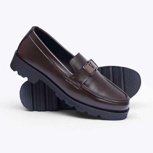Brown V-Buckle High Sole Urban Loafers