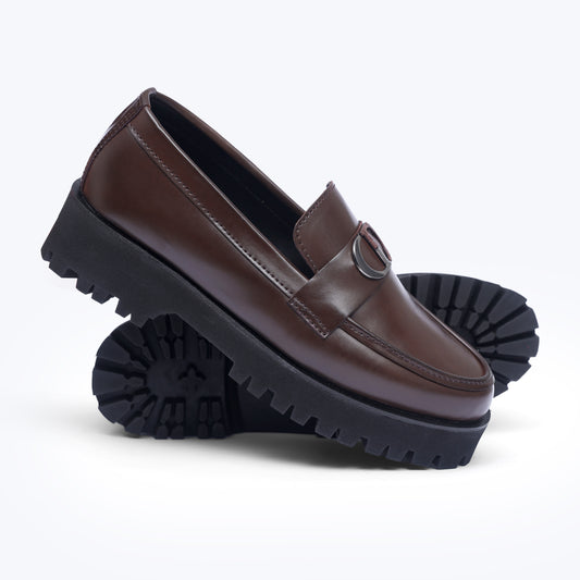 Brown Dior Buckle High Sole Loafers
