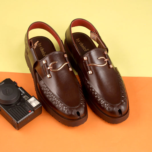 S BUCKEL BRAIDED BBROWN LEATHER CHAPPAL