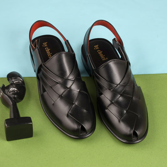 BLACK BRAIDED LEATHER CHAPPAL