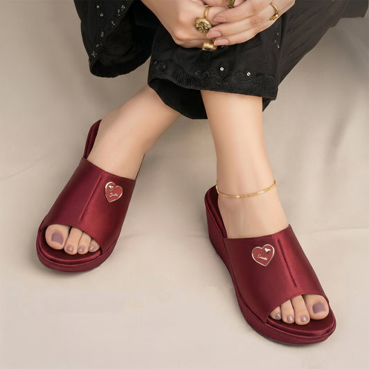 Women's Maroon Wedge Slippers