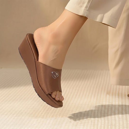 Women's Brown Wedge Slippers