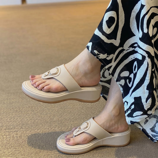 Women's Beige D-Ring Slippers