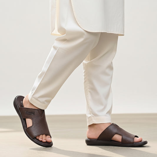 Men's Brown Leather Medicated Slippers