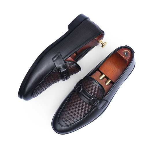 Brown Leather Upper Braided Formal Shoes