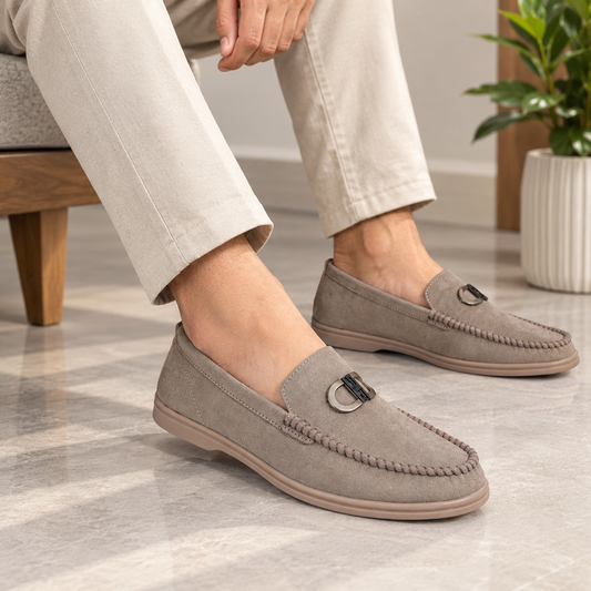 Beige Suede Leather Loafers