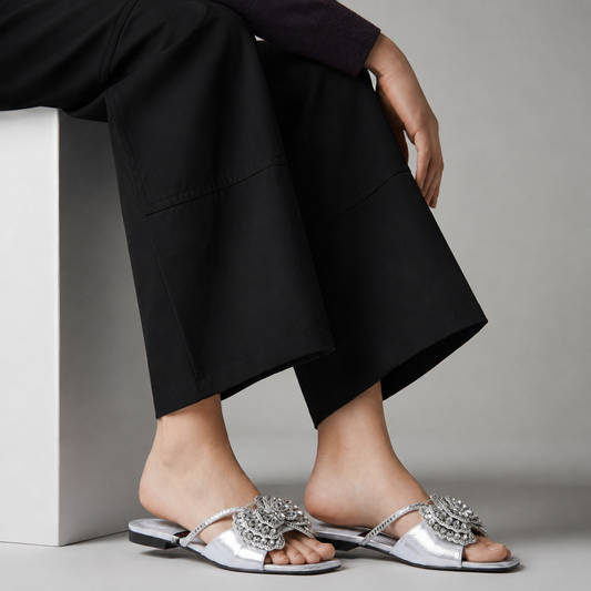 Women's Fancy Silver Stone Slippers