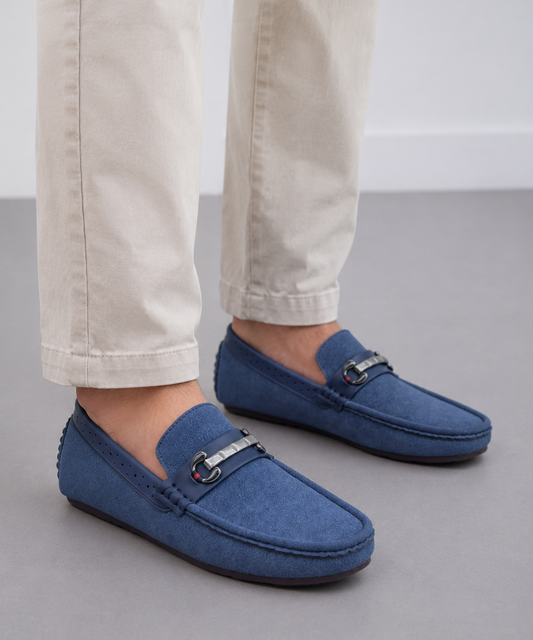 Blue Suede Horsebit Loafer