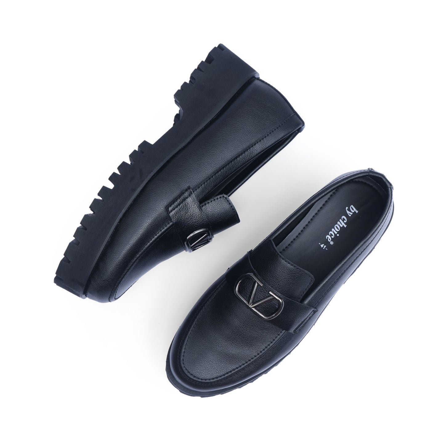 High Sole Black v Buckle Loafers