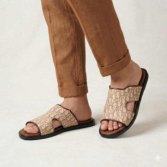 Men's Mustard Dior Pattern Slippers