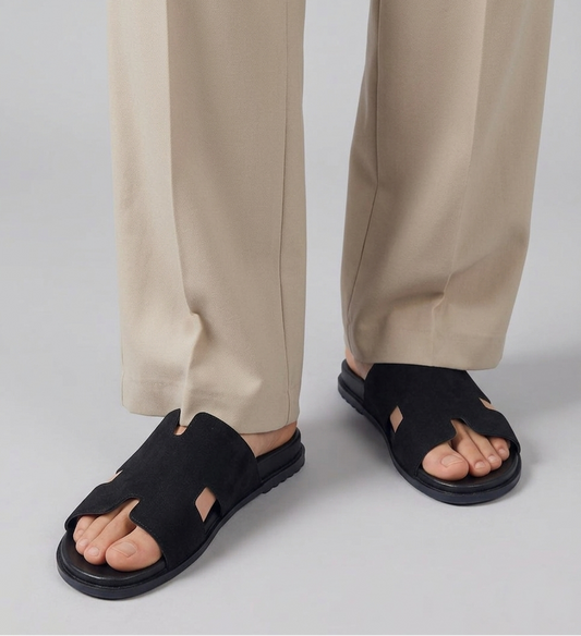 Men's Black Suede Medicated Slippers