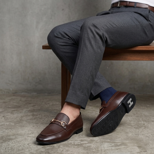 Brown Lining Textured Formal Shoes