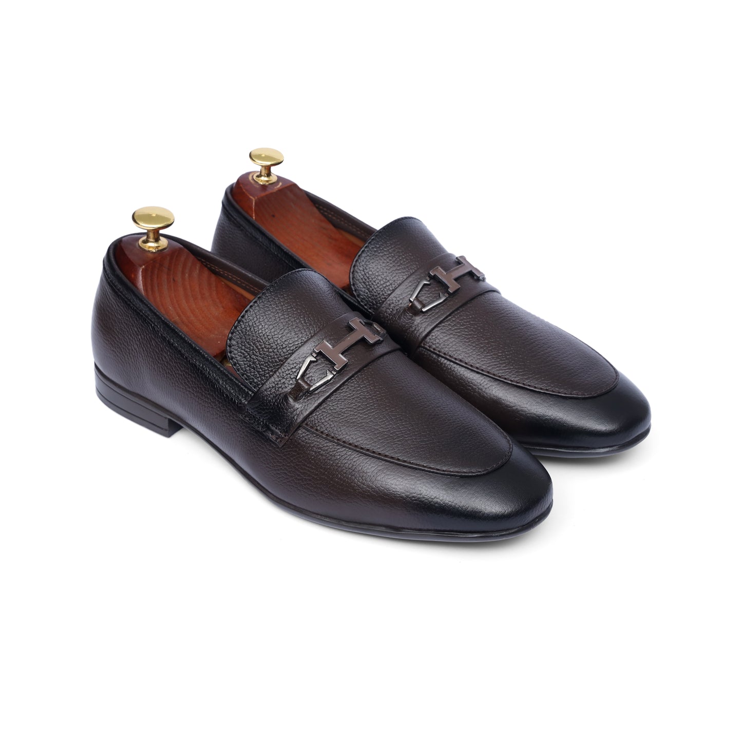 Brown Leather H buckle shoe