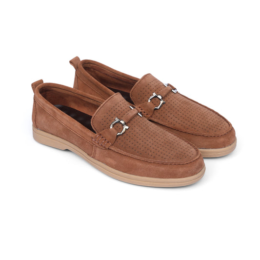 Brown Suede Leather Dotted Loafer
