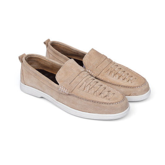 Beige Braided Sued Leather Loafer