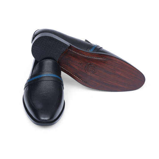 Black Mild Leather Blue Strap Shoes