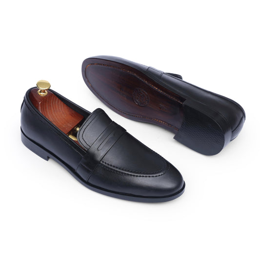 Black Leather Penny Strap Formal Shoes